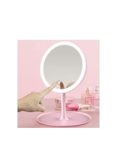 Led Işıklı Dokunmatik Makyaj Aynası, Pembe, 3 Kademeli Işık Ayarlı, Usb Şarjlı, 17.5x27 Cm Genel