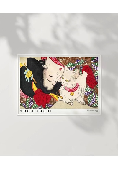 Çerçevesiz Poster Yoshitoshi Japon Kadın Ve Kedi