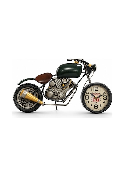 Retro Motosiklet Tasarımlı Duvar Saati - Metal - 44x24 Cm Dekoratif Obje Çok Renkli