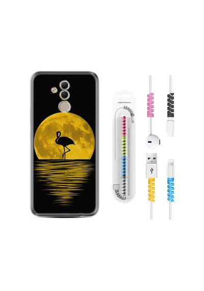 Huawei Mate 20 Lite Kılıf Kablo Koruyuculu Ay Ve Flamingo 1775