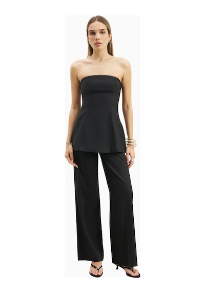 Because Of Alice Strapless Linen A - Line Bodice Kadın Üst Siyah