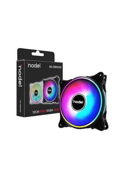 Node Game 120mm Gökkuşağı Rbw Led Fan - Performans Seri Sessiz Kasa Egzoz Fanı Siyah