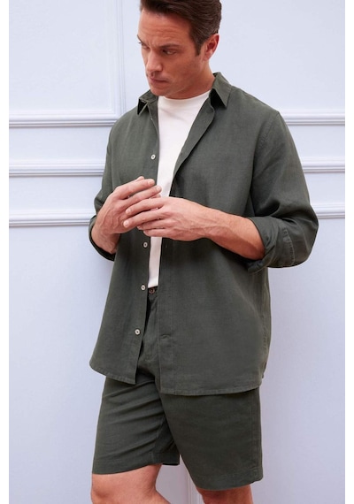 DeFacto %100 Keten Regular Fit Polo Yaka Yazlık Uzun Kollu Gömlek D9925AX25SPKH498 DeFacto %100 Keten Regular Fit Polo Yaka Yazlık Uzun Kollu Gömlek D9925AX25SPKH498