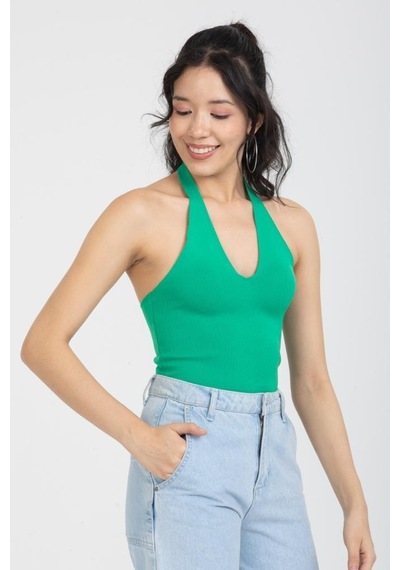 Kadın Askılı Beli Açık Crop Bluz Yeşil 001