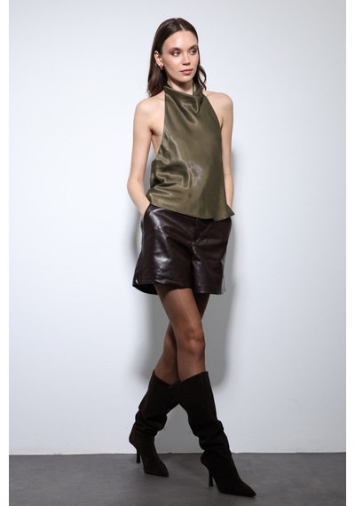 Antioch Saten Halter Kadın Top Haki