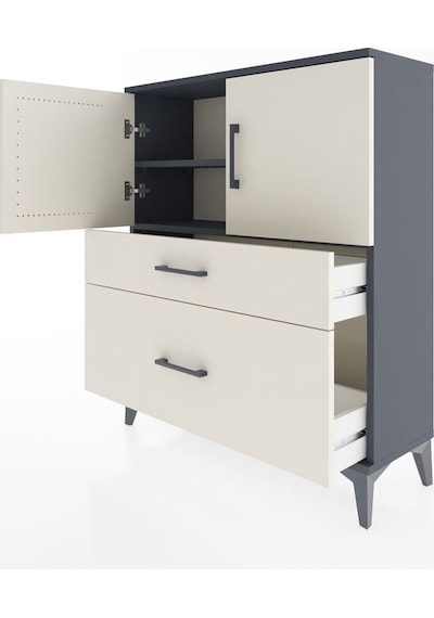 Arges Şifonyer 2 Raflı 2 Çekmeceli 2 Kapaklı 88x30x106 Antrasit-aytaşı Antrasit