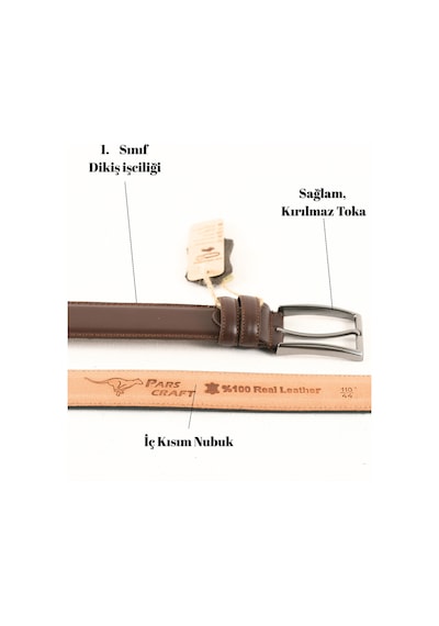 Parscraft Battal Boy / Büyük Beden / Uzun Boy Xxl 3,5 Cm Klasik Kahverengi Erkek Hakiki Deri Kemer