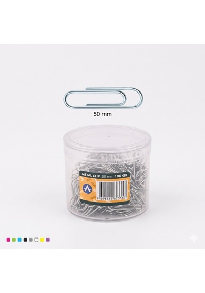 50 Mm Metal Ataç 100 Gram Şeffaf Silindir Kutu 1 Adet