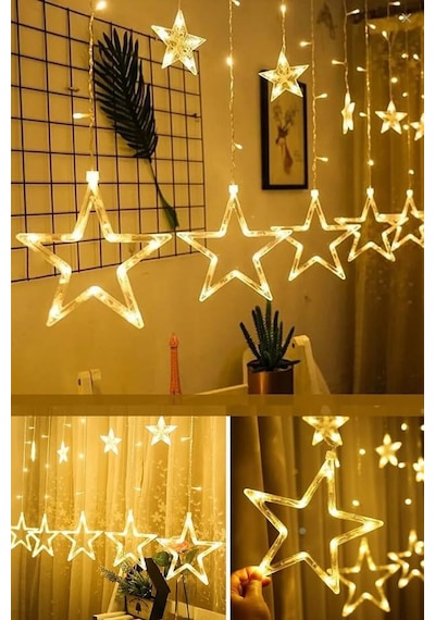 3 Metre Fişli 10'lu Yıldız Led Işık Zinciri Dekoratif Sıcak Işık Aydınlatma, Ev, Salon, Balkon, Perde Ve Parti Süslemeleri İçin Yılbaşı Ve Doğum Günü Dekor Işığı