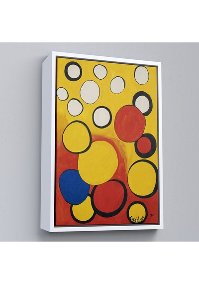 Ahşap Çerçeveli Calder - Sarı Ve Kırmızı Küreler Tablosu - Orbs On Yellow And Red-7367