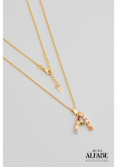 Mini A Harfi Günışığı Renkli 18 Ayar Sarı Altın Kaplama Gümüş Kolye