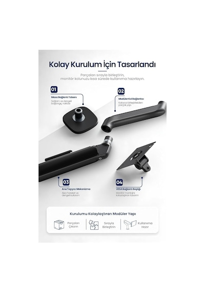 17-34 Lynx Series Gaz Pistonlu Tekli Monitör Kolu, 10 Kg, Vesa 75x75 Ve 100x100 Mm, Yükseklik Ve Açı Ayarlı, Masa K