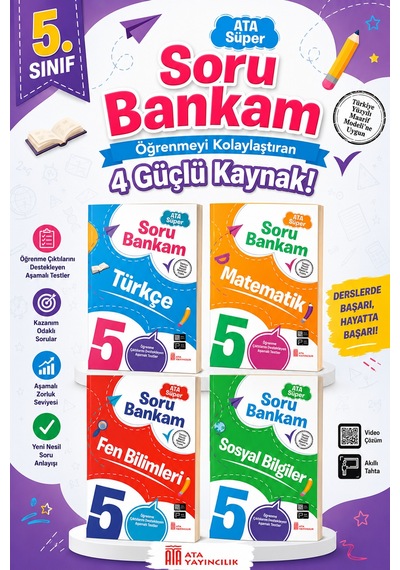 5. Sınıf Ata Süper Türkçe - Matematik- Fen Bilimleri - Sosyal Bilgiler Soru Bankam Seti