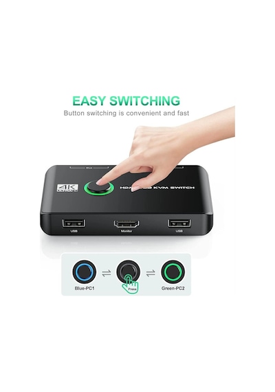 4k Hdmi Kvm Switch 2 Port Usb 2 Pc Tek Kasa Klavye Mouse Kontrol Çoklayıcı
