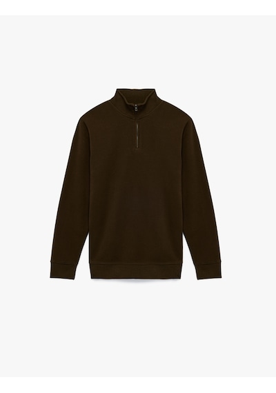 Koton Regular Fit Uzun Kollu Yarım Fermuarlı Sweatshirt Haki 6wam70199mk Haki