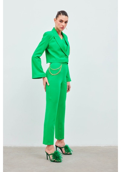 Sateen Zincir Aksesuarlı Pantolon - Yeşil
