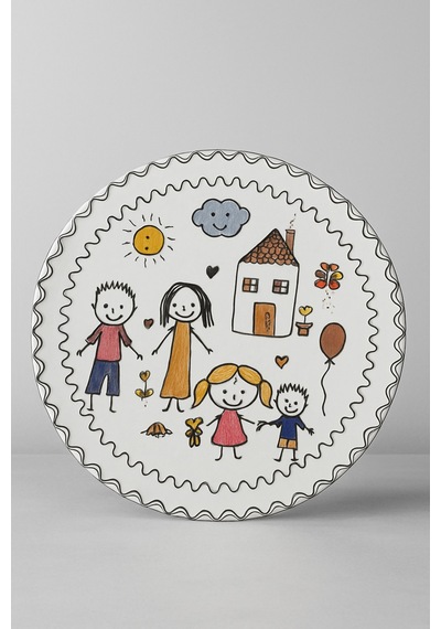 Grandora Çocuk Yemek Tabağı - 27 Cm Renkli Aile Desenli, Yüksek Kalite Servis Tabağı Çok Renkli