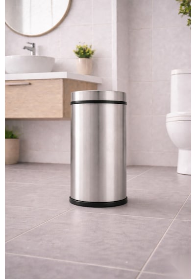 Sas 11 Litre Döner Kapaklı Paslanmaz Çelik Banyo & Wc Çöp Kovası Titan 7511 Gri