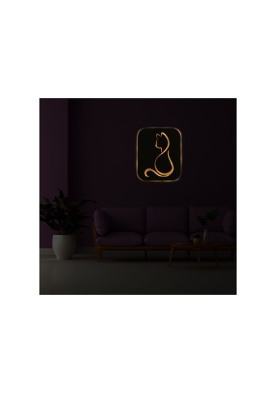 Led Işıklı Kişiselleştirilebilir Kedi Temalı Tablo Gayne Dekoratif Gece Lambası Sarı - 737293250 Sarı