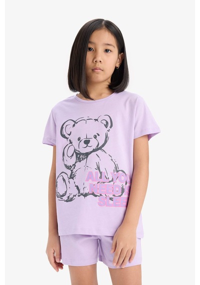DeFacto Kız Çocuk Pijama Takımı Baskılı Kısa Kollu Üst Beli Lastikli Şort E6226A825HSPR249 Mor DeFacto Kız Çocuk Pijama Takımı Baskılı Kısa Kollu Üst Beli Lastikli Şort E6226A825HSPR249 Mor