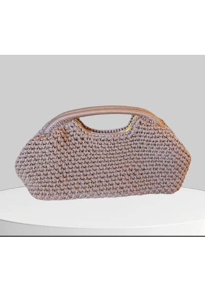 Kemzey Handmade Parlak Tutmalı El Çantaları , El Yapımı Işıltılı Clutch, Örgü El Çantası Camel