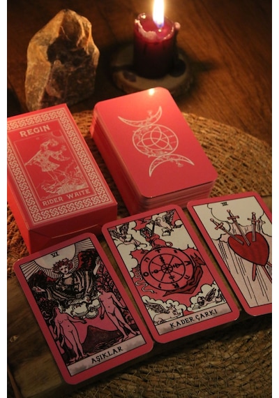 Pembe Cadı Tarot Destesi 78 Kart - Kişiye Özel İsim Baskılı Arındırma Kesesi - Demet Tütsü