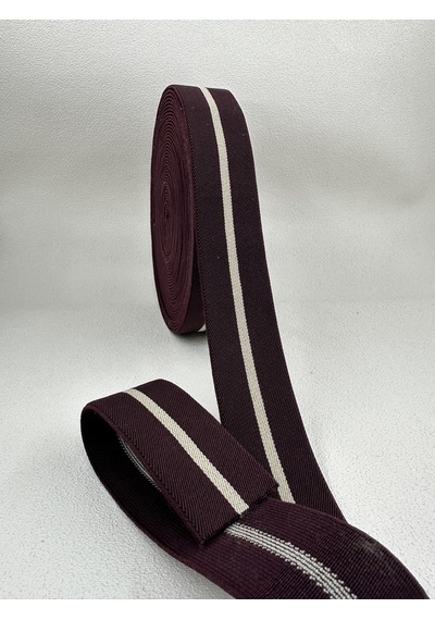 4 Cm Jakar Lastik-çizgili-bordo-5 Metre