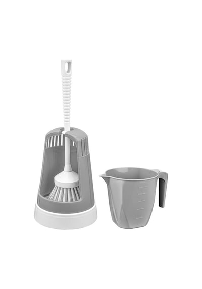 3 Lü Wc Tuvalet Temzilk Seti, Klasik Wc Fırça Takımı + Maşrapa 1,5 Lt + Sessiz Wc Kapağı Seti Gri Gri