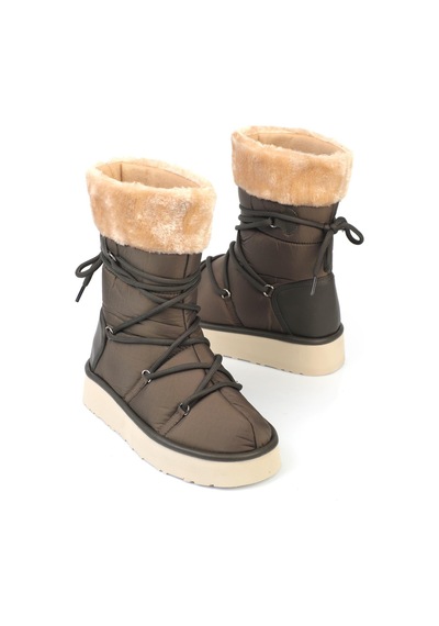 Shoetek Emelıe Kadın Bot Yaka Kürklü Paraşüt Kumaş Haki Haki