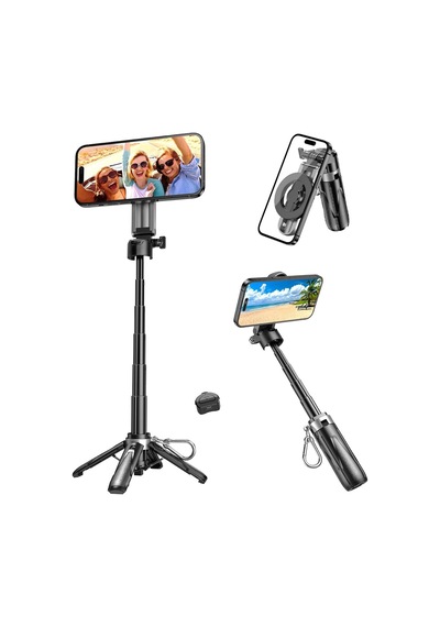 Juo Jst30 Magsafe Manyetik Kumandalı Tripod Monopod Selfie Çubuğu Android Apple iPhone Uyumlu Siyah