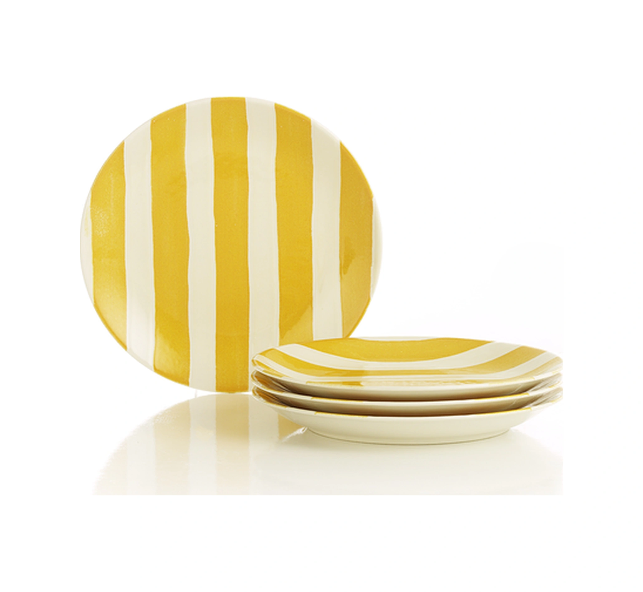 Kütahya Porselen Ocean Line 4 Parça 20 Cm Pasta Tabağı Sarı Beyaz Ve Altın