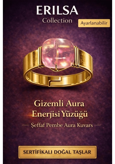 Sertifikalı Şeffaf Pembe Aura Kuvars Doğal Taş Yüzük Gizemli Au Çok Renkli