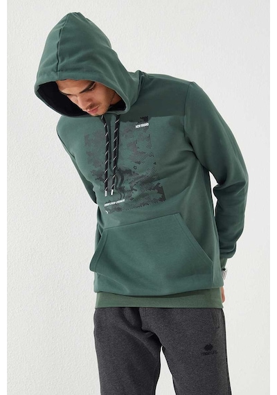 Tommy Life Yeşil Kamuflaj Desen Baskılı Standart Kalıp Kapüşonlu Erkek Sweatshirt - 87884 Yeşil