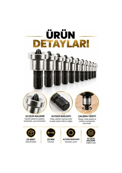 Bits Ucu Seti 10 Adet 25 Mm Ph2 Yıldız Vidalama Uçları