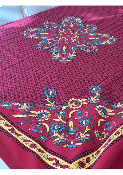 Kolay Temizlenebilir Renkli Cıvıl Cıvıl Desenli Masa Örtüsü 170x170 Cm Kırmızı - Siyah