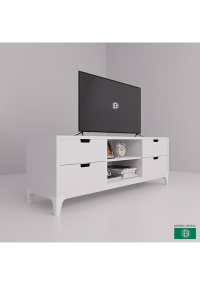Tv Ünitesi 4 Çekmeceli Raflı Beyaz