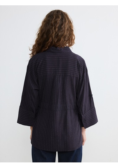 Lcw Everyday Lacivert Çizgili Bağlamalı Oversize Kadın Gömlek