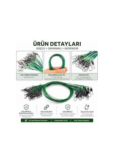 Valkyrie 60 Adet Çelik Fishing Leader Seti Paslanmaz Çelik Olta Halatı Lider Teli 3 Boy Karışık