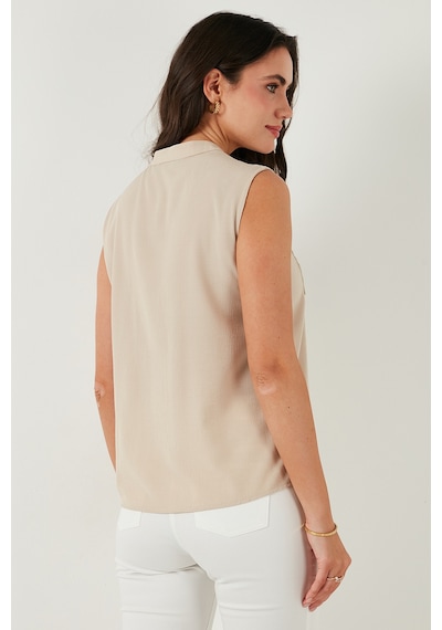 Lela Pamuklu Regular Fit Nakış Işlemeli Bayan Bluz 611Bz0249 Bej
