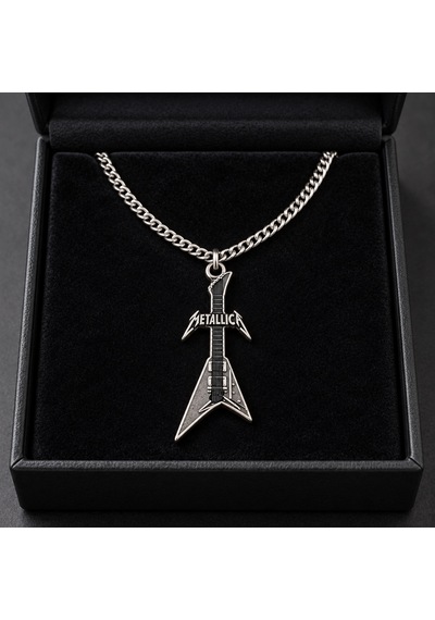 Metallica Elektro Gitar Figürlü Kolye Gümüş Renk Rock Metal Aksesuar Altın - Gümüş