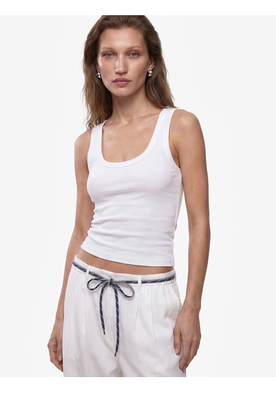 Koton Pamuklu Slim Fit U Yaka Ribanalı Atlet Bluz Beyaz 6sak10409ek