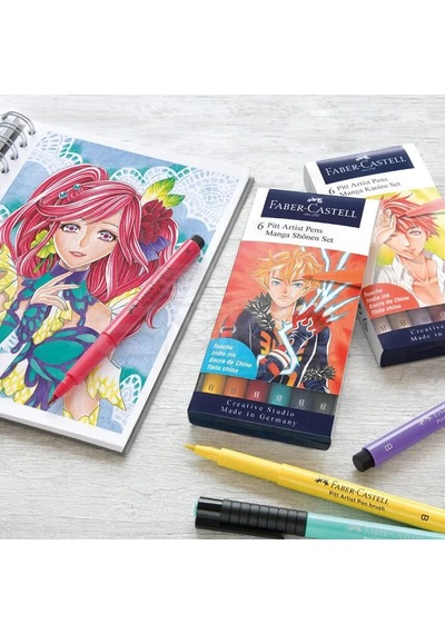 Faber Castell 6 Pitt Artist Pen Manga Kaoiro Set 167168 Çok Renkli