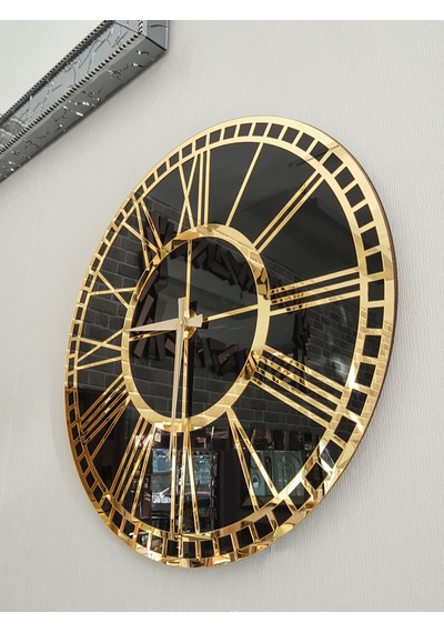Ayna Denizi Golden Black Model Altın Siyah Renk 50 Cm Dekoratif Aynalı Duvar Saati Siyah