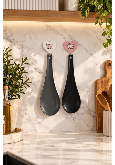 Porsima Sc-4017 Siyah Antrasit Wow 2'li Kaşık Tutucu Ve Kepçe Altlığı