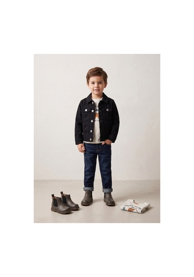 Deniva Kids Siyah Halley %100 Pamuklu Düğmeli Cepli Jean / Denim Kot Ceket
