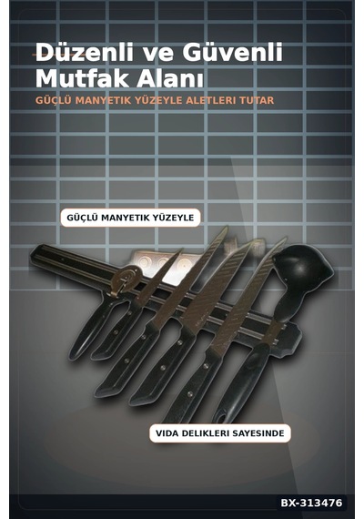 55 Cm Manyetik Bıçak Tutucu - Duvara Monte Çelik Şerit, Mutfak Bıçak Askısı Bx-313476 Diğer