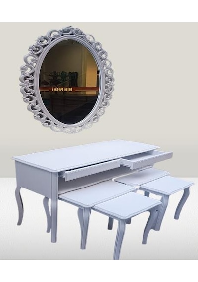 Dresuar Çift Zigon Takım Kayın Aslan Ayak Güneş Ayna Beyaz Renk Model El Yapım Beyaz