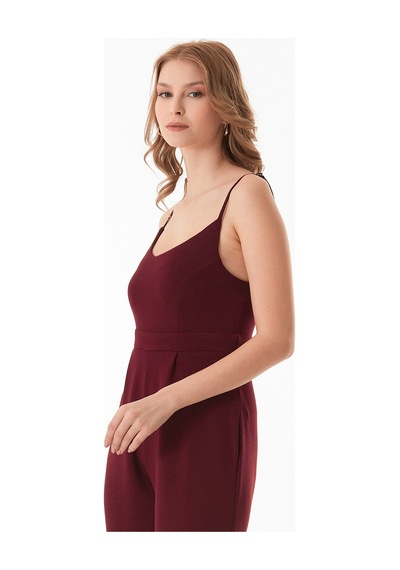 Fullamoda Askılı Fermuarlı Modal Tulum Bordo