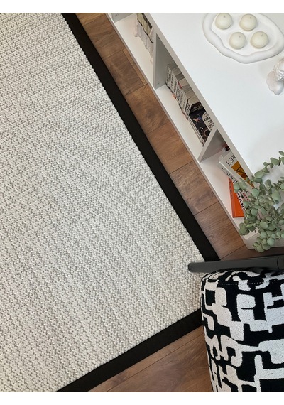 Saraz Halı Kumaş Bordür Gri Bukle Antrasit Bordür Halı Salon Koridor Mutfak Çocuk Odası Halısı Kilim S267 Beyaz-k.kahve Kahve