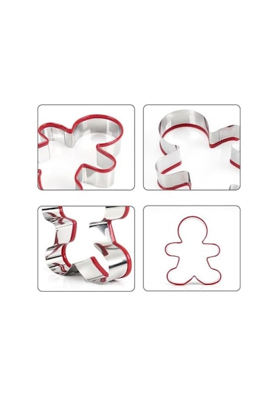 Kırmızı Kenarlı Zencefil Adam Kurabiye Kalıbı Seti, Paslanmaz Çelik, 3 Farklı Boy, Pastacılık Ve Kek Yapımı İçin Kesici Kalıp, 13 Cm 10 Cm 9 Cm